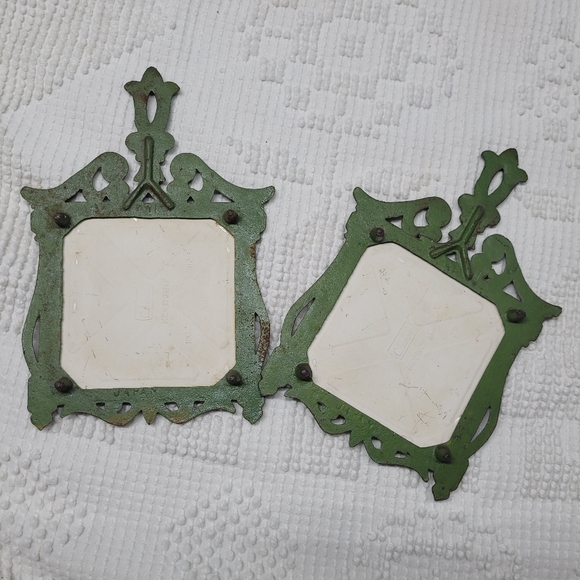 Vintage 70's Green Mushroom Trivet Pair, Ceramic, Cast Iron, Retro - Picture 2 of 9